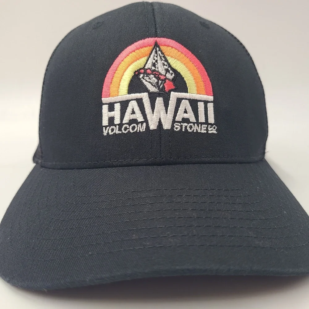 Volcom Hat Fitted One Size Trucker Mesh Black Hawaii Stone Rainbow Surf Skate